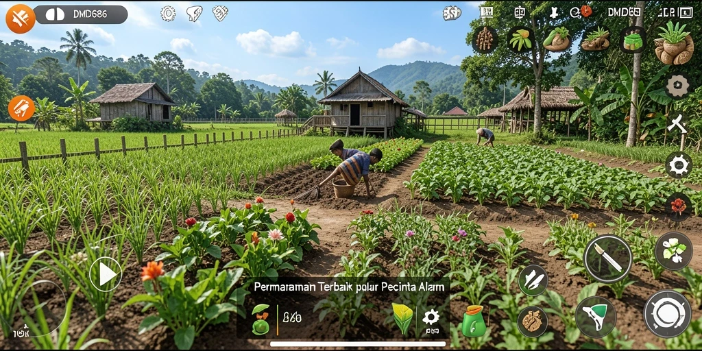 Tampilan gameplay bertani di DMD686 yang menarik.