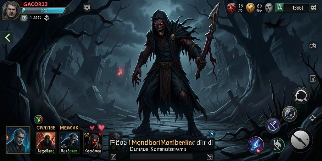 Tampilan gameplay GACOR22 yang menakutkan dengan suasana gelap dan mencekam.
