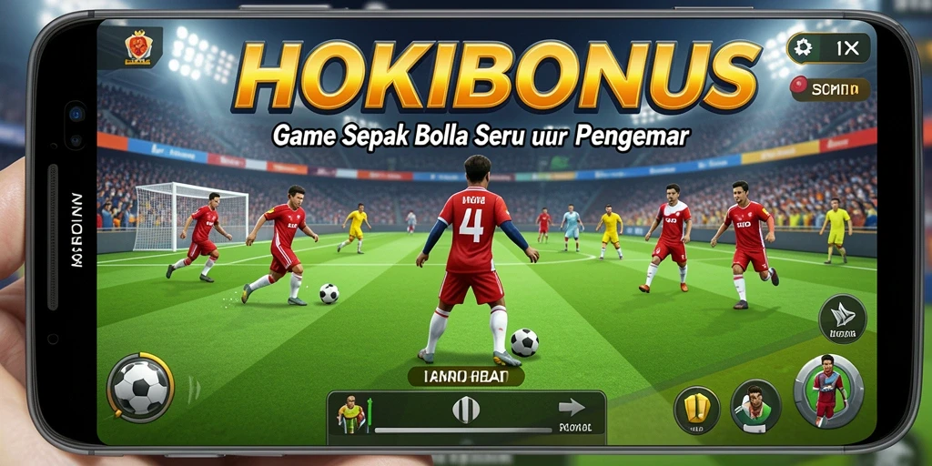 Screenshot HOKIBONUS menampilkan aksi seru di lapangan sepak bola.