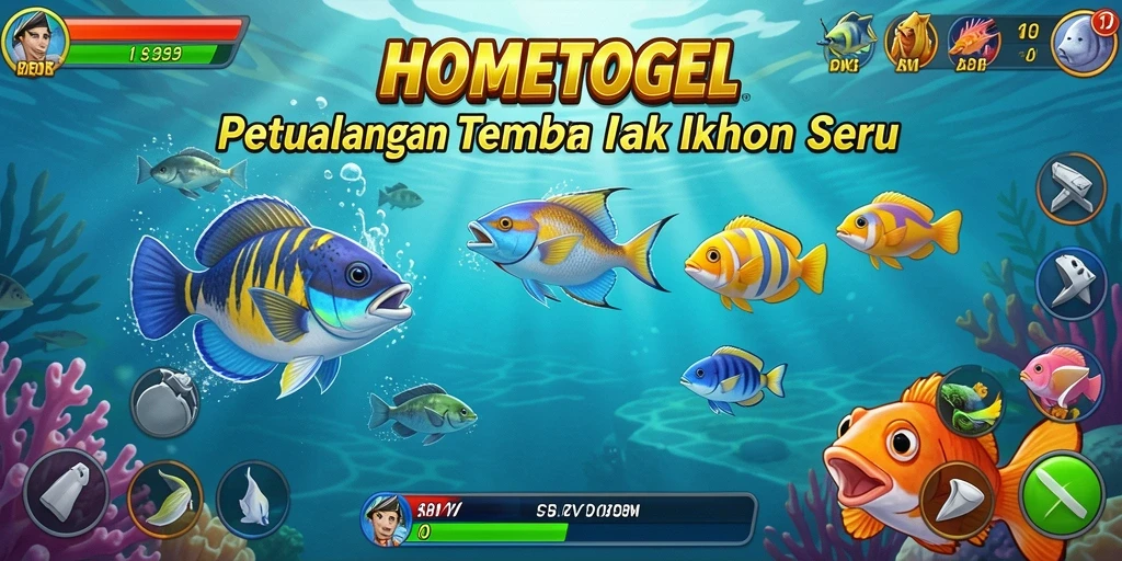 Tampilan gameplay seru dalam HOMETOGEL saat menembak ikan.