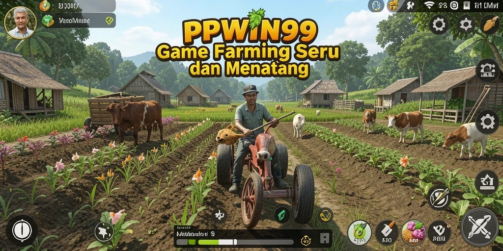 Screenshot gameplay PPWIN99 menunjukkan kebun yang subur dan beragam tanaman.