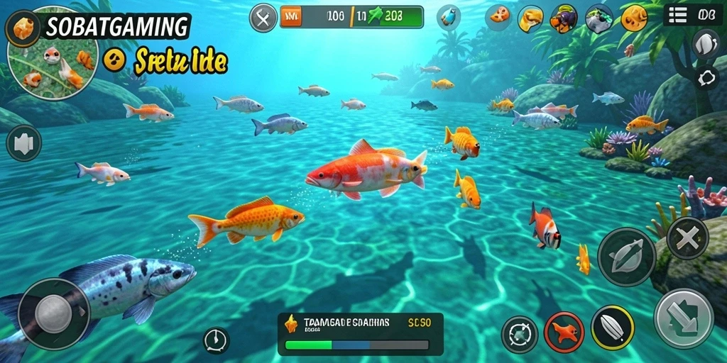 Tampilan gameplay SOBATGAMING yang menampilkan aksi menembak ikan.
