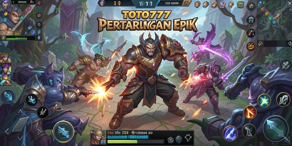 Tampilan gameplay TOTO777 dengan aksi menarik di peta MOBA.
