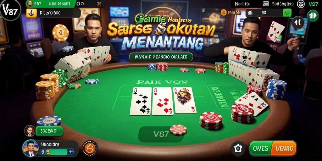 Tampilan gameplay poker yang mendebarkan dari V87.
