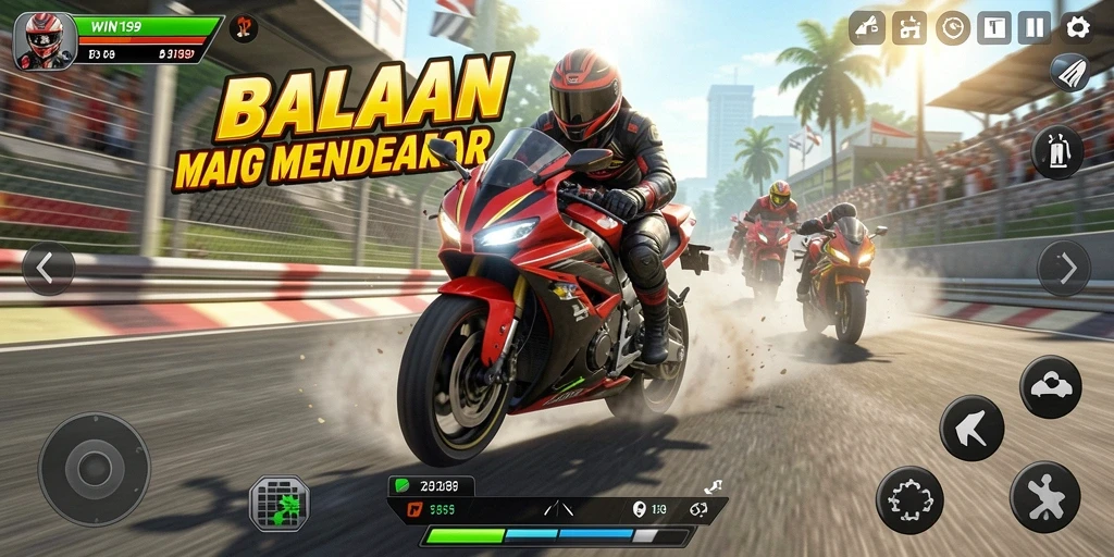 Screenshot <strong>WIN199</strong> menunjukkan aksi balapan motor yang mendebarkan dan grafis yang memukau.